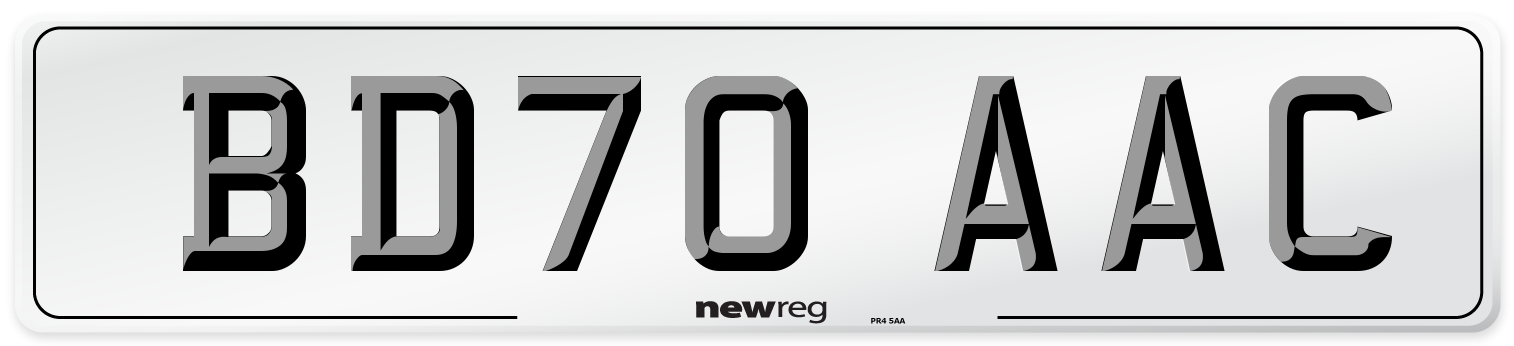 BD70 AAC Number Plate from New Reg